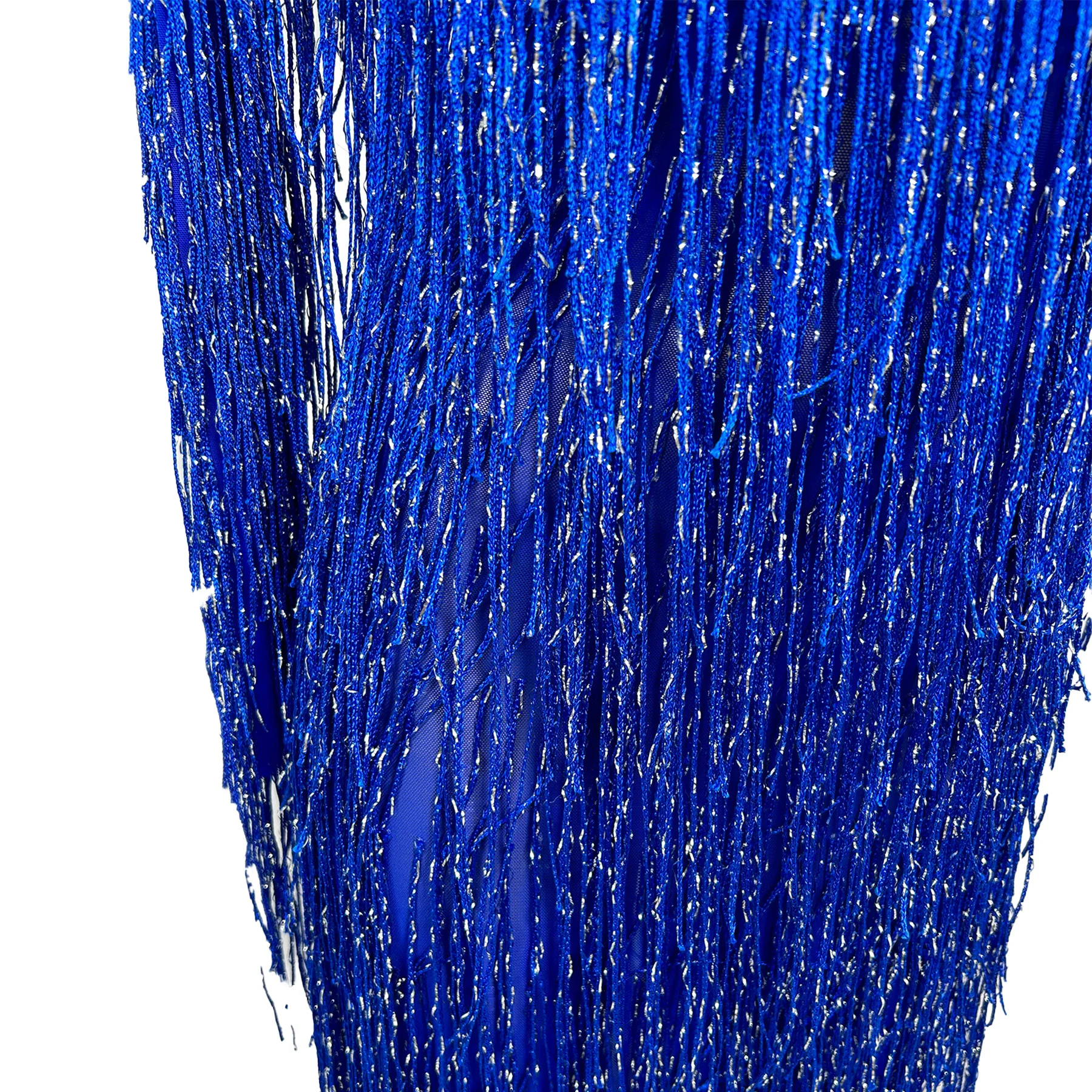 Shizi Elegant Women Dress Sparkling Blue Tassel High Elasticity Dress Stage Performance Costume Birthday Cocktail Prom Gowns