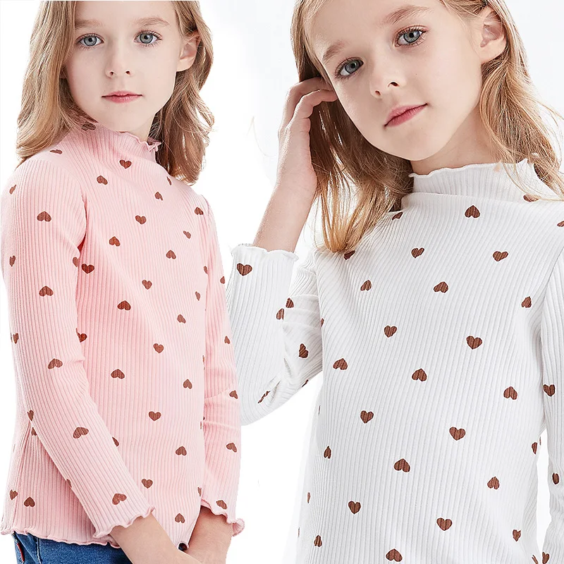 2022 Baby Girls Clothing Girls Shirts Long-sleeved O-necked Love Heart Shirt Kids Blouse Cotton Children\'s Tops Girls Clothing