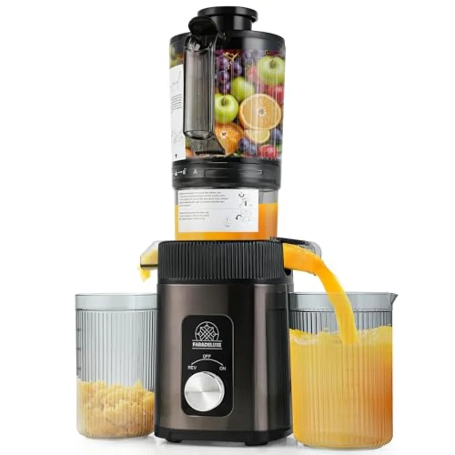 

FABDELUXE Cold Press Juicer 34oz with 4.3 Wide Feed Chute Slow Masticating Juicer for Fruits Vegetables 99 High Juice Yield Rev