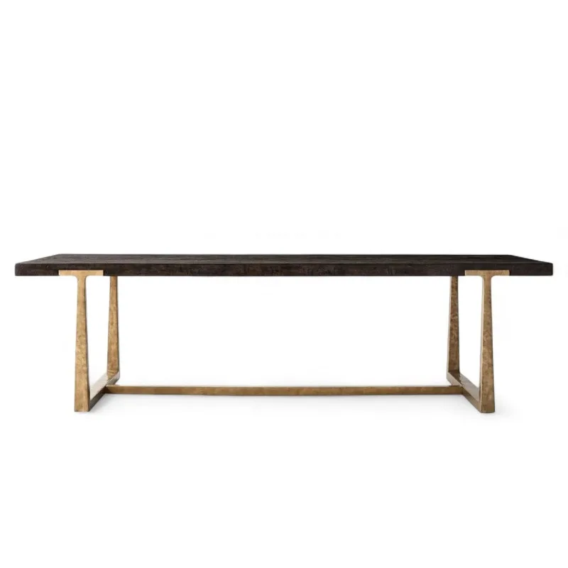 

Modern American industrial antique solid wood T-support rectangular extension dining table home villa dining room furniture