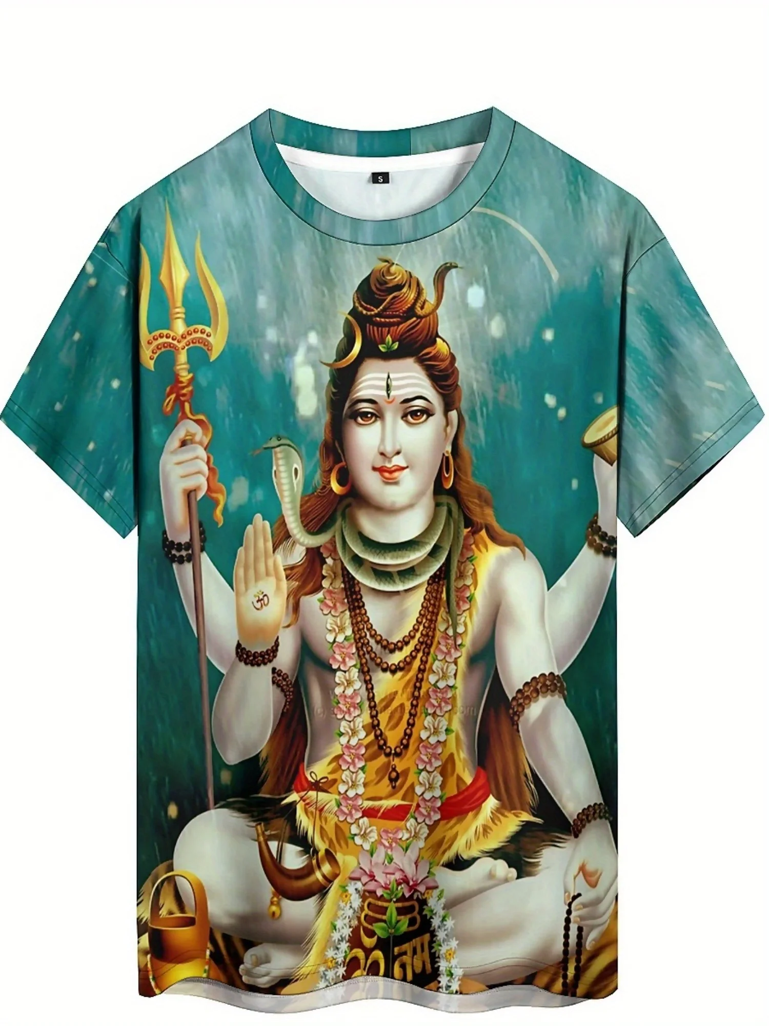 Men's & Women's Hindu Lord Shiva Graphic T-Shirt - Indian God Tee with Trident, Soft Polyester Shirt for Cultural Events