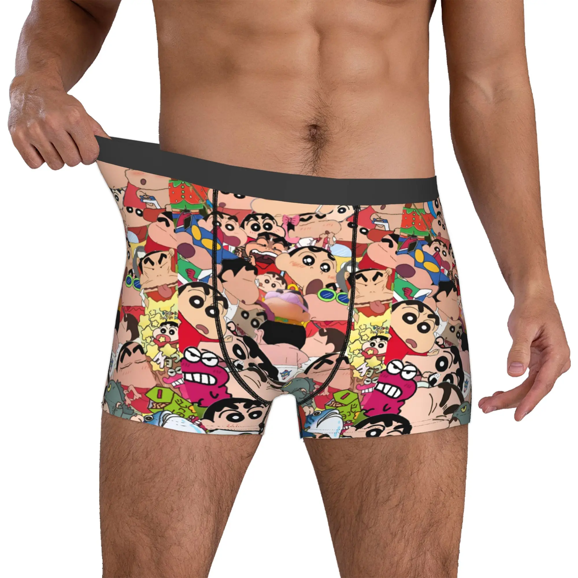Ropa interior personalizada C-Crayones Shin-chanes para hombre, calzoncillos tipo bóxer transpirables, pantalones cortos, calzoncillos suaves para hombre