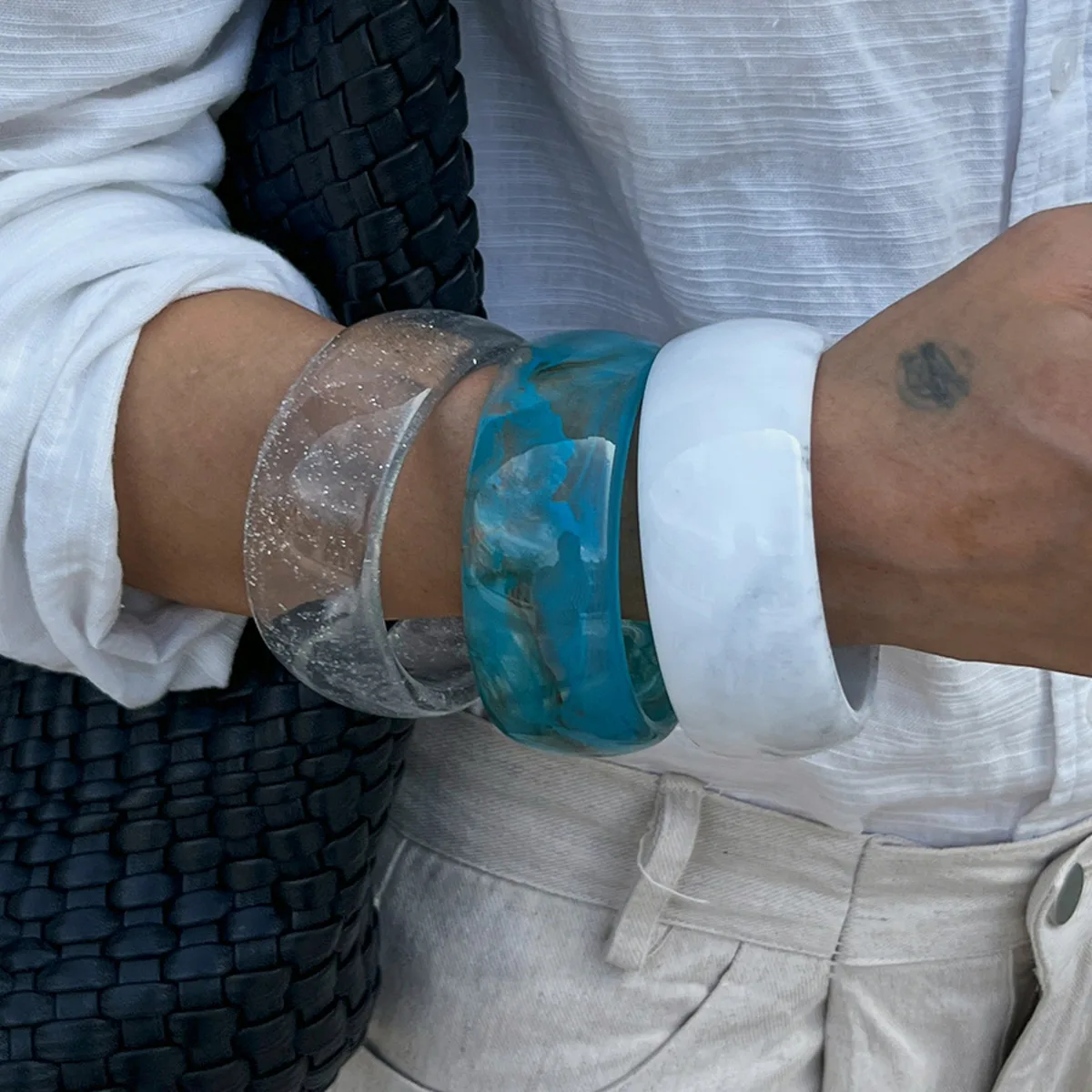 Ingemark Übertriebene runde klobige Armreifen aus Kunstharz und Acryl für Frauen, neuer Trend, Boho-geometrischer Charme, breites Armband, Pulseras-Schmuck