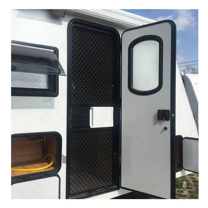 Entry Door with Integrated Mesh Screen Vent Window, Lockable Aluminum Camper for Travel Trailer