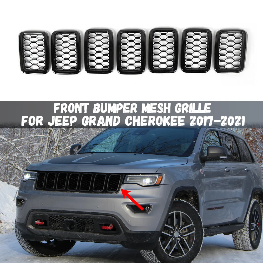 

Car Front Bumper Racing Grills For Jeep Grand Cherokee 2017 2018 2019 2020 2021 Honeycomb Mesh Grill Cover Trim Decor