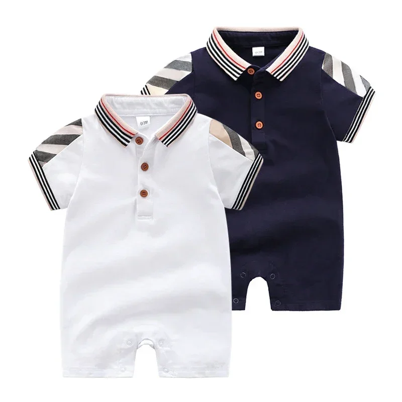 

New summer newborn baby clothes cotton Plaid slim lapel short sleeve new borns baby girls rompers ropa para bebe 3 6 12 month