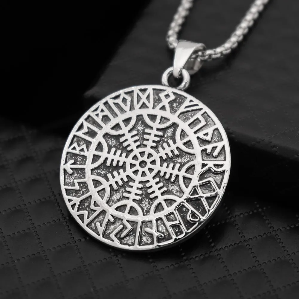 Collier rétro amulette punk pop pour homme, pendentif rond Viking, bijoux de personnalité, cadeau de marque