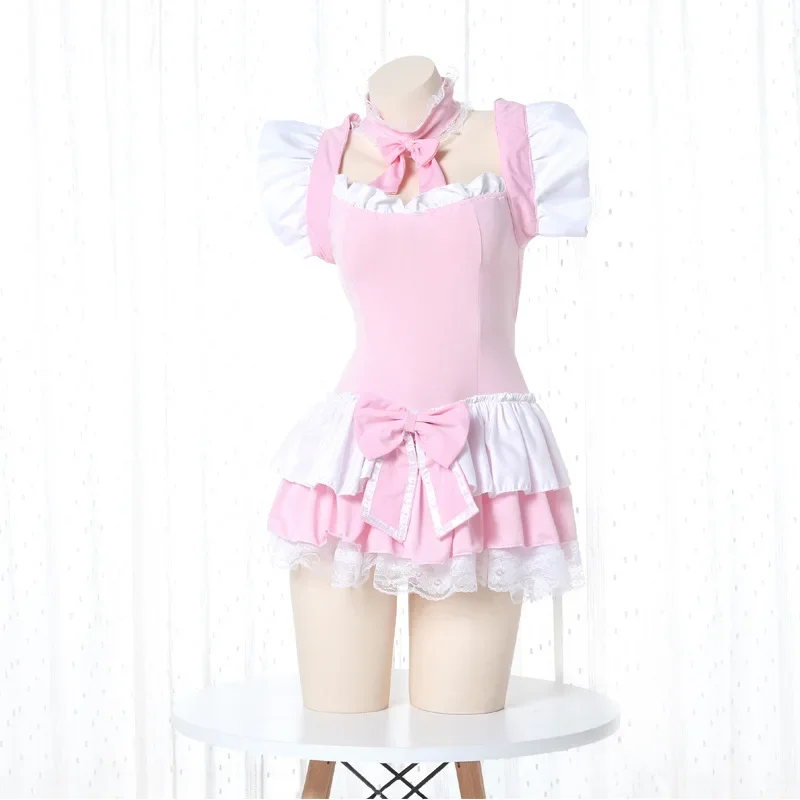 Vestido de Lolita para mujer, traje de sirvienta rosa, disfraz de Anime japonés, delantal, uniforme de sirvienta, camisón Kawaii