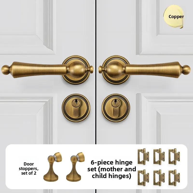 

New Solid Brass Double Door Lock with High-end Feel, Conference Room Wooden Door Silent Lock Set (including Hinge Door Stopper)