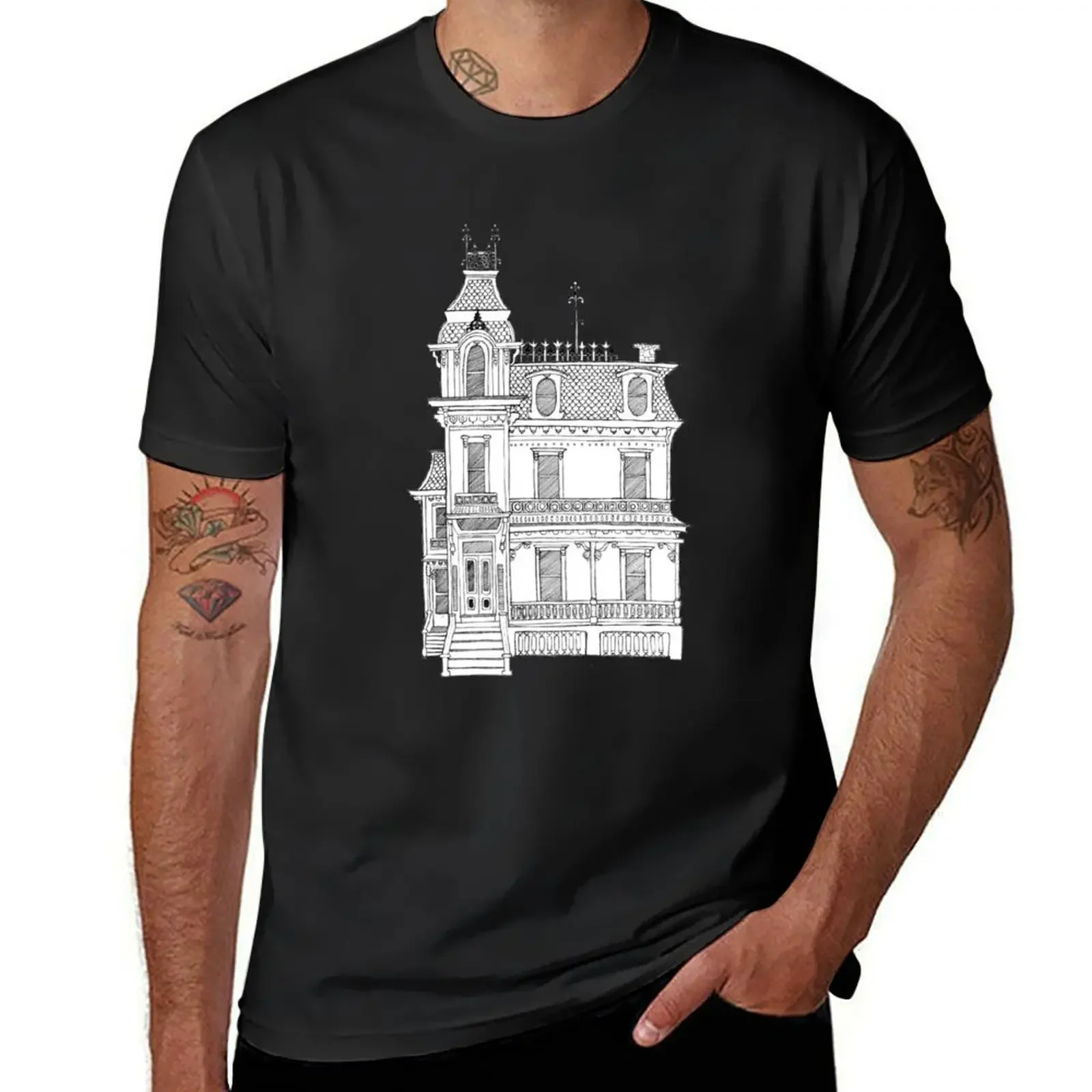 Victorian house illustration // line drawing T-Shirt vintage customs design your own sweat shirts, men