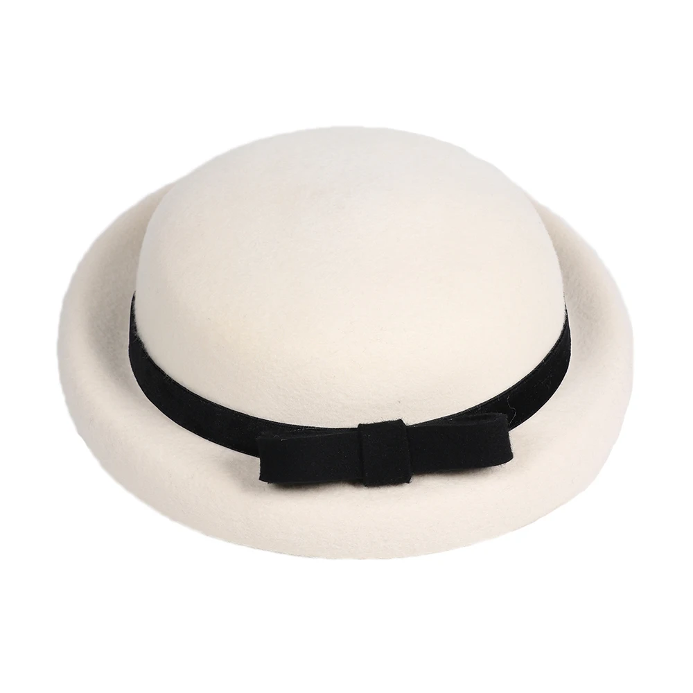 FS Black White Winter Wool Bowler Cap Elegant Church Hat For Women Formal Wedding Bride Hats Felt Fedoras Sombrero Mujer 2026