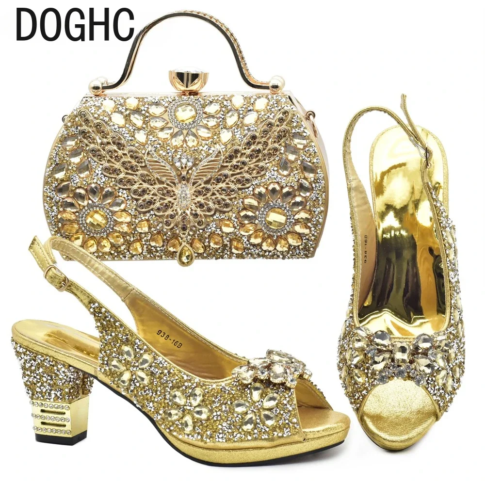 

New Arrival Italian Shoes and Bags Matching Set Decorated with Rhinestone Plus Size Shoes Luxury Italian Shoe and Bag Set 2024