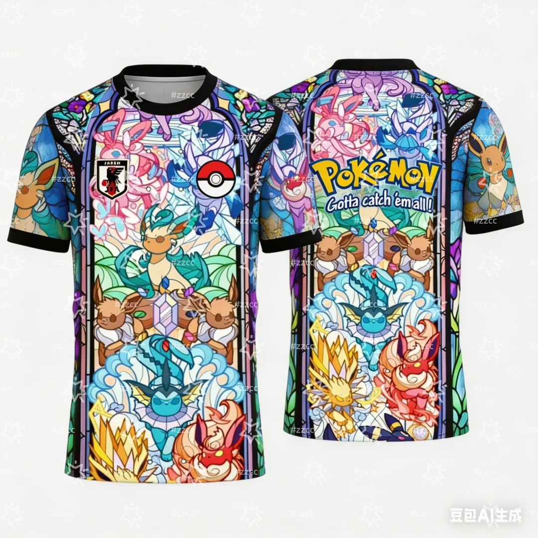 2026 Pokémon Grafik-Fußballtrikot Pokémon-Fan-Geschenk Japanische Anime-Fußballtrikots Sommer-Sport-T-Shirt für Herren Kinder-T-Shirt