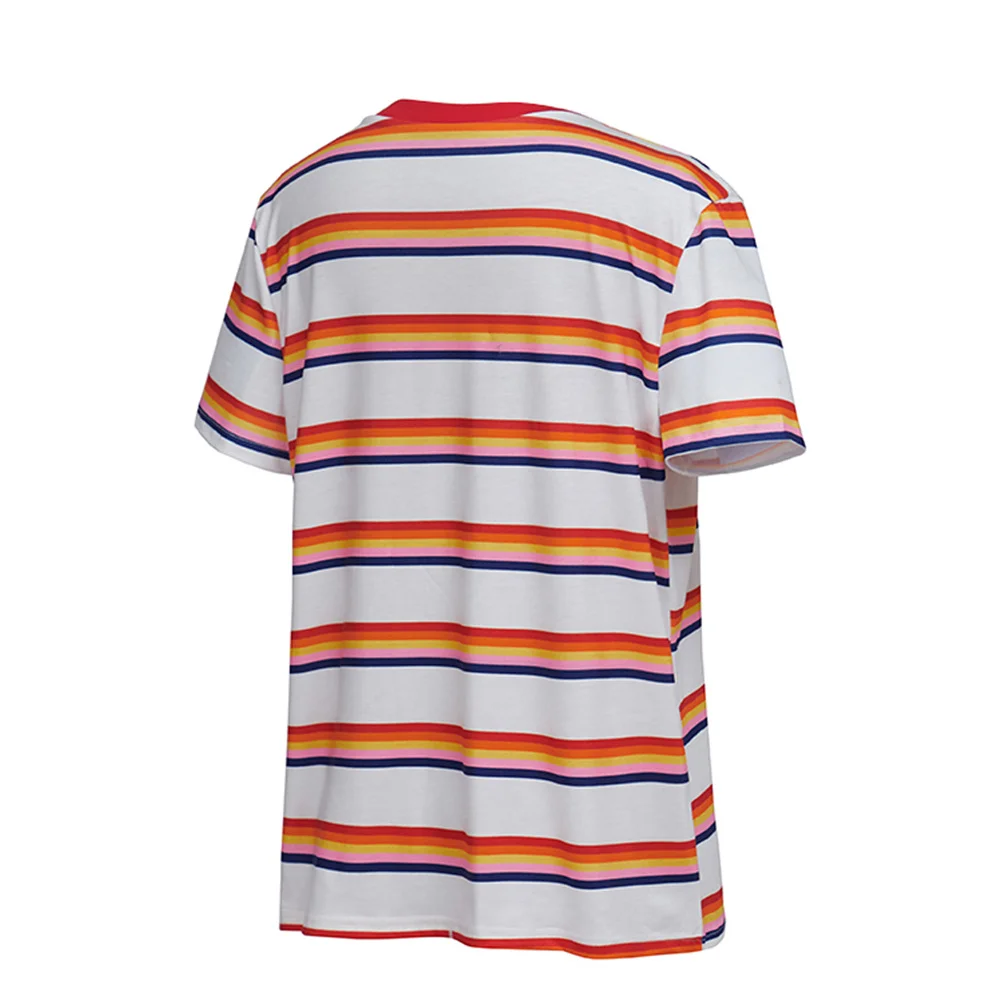 Max Mayfield Cosplay Costume Women Girls Personality Casual Rainbow Striped T-shirt Summer Colorful Outfit Halloween Party Top