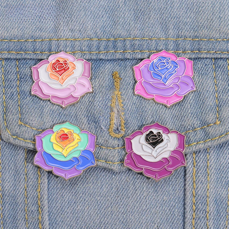 LGBT Rose Enamel Pins Custom Rainbow Colors Flower Brooches Lapel Badges Gay Lesbian Bi Jewelry Gifts Drop Shipping