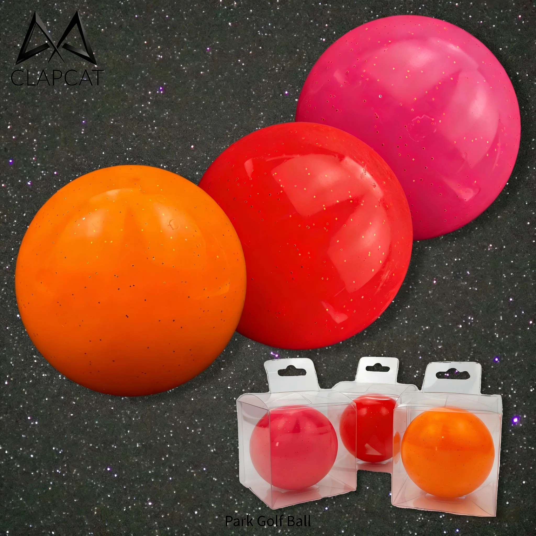 Clapcat Park Golf Ball 3 Layers Ball with Glitter Pink Orange Red
