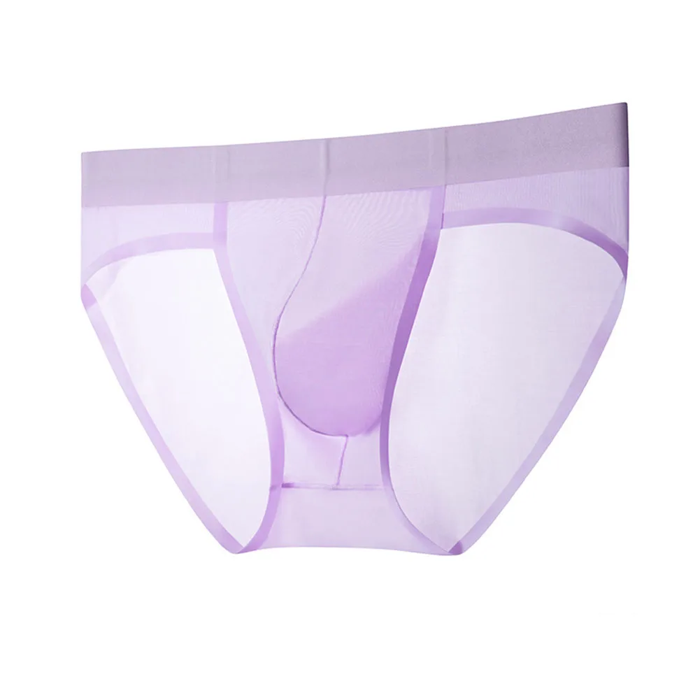 1pc Mens See Through Briefs Sexy Ice Silk Underwear Mesh Pouch Traceless Ultra-Thin Summer Breathable Underpants Short Shorts