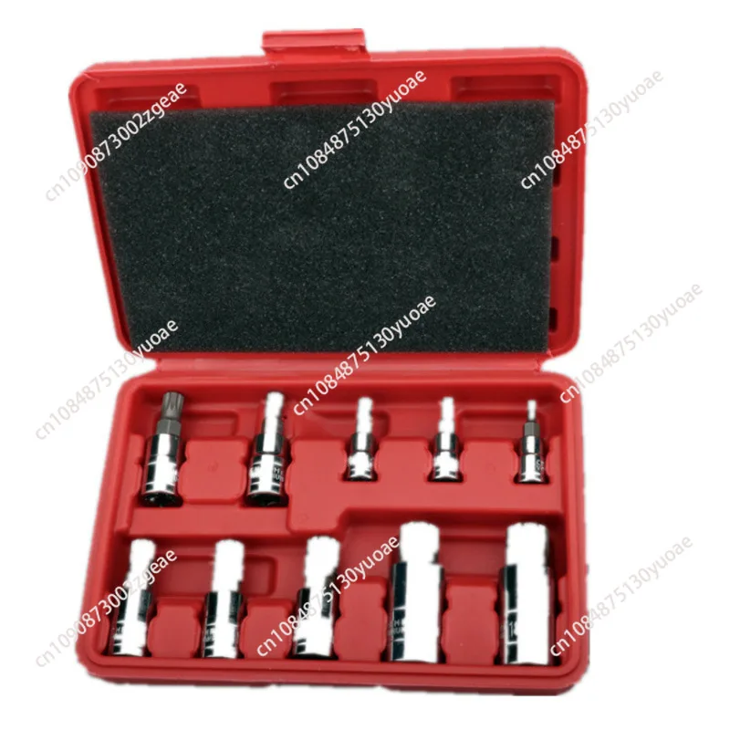 10PCS/Set XZN Tampered Triple Square Spline Bit Socket Driver Set with Storage Box, M4-5-6, M8-9-10-12, M14, M16, 18 - CRV