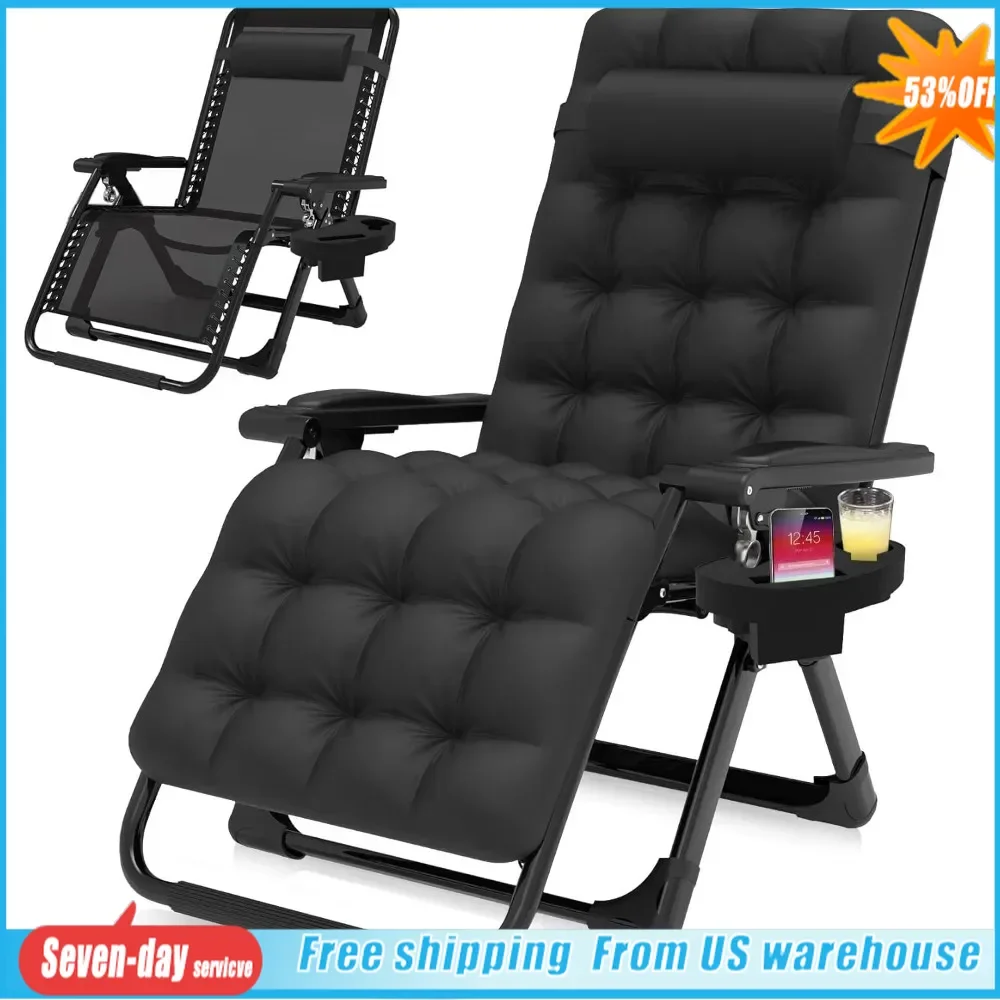 Zero Gravity Chair, Reclining Camping Lounge Chair Removable Cushion, Folding Recliner for Indoor and Outdoor Reclining Chairs