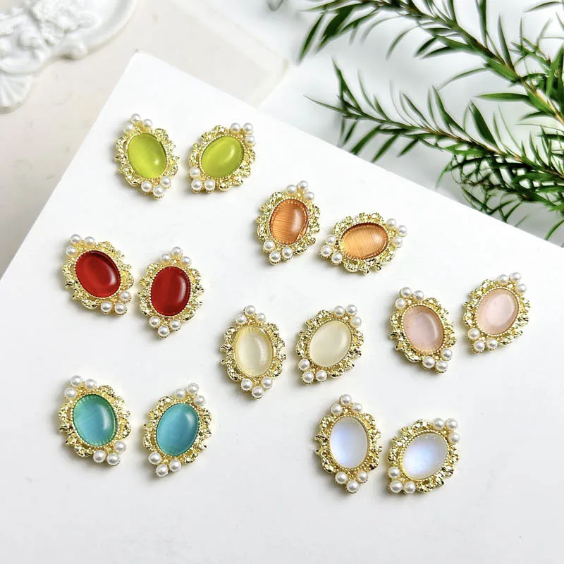 10 pezzi nuovi ciondoli per unghie in lega di opale traslucido con strass simulati decorazioni per unghie intarsiate di perle per parti di unghie fai da te