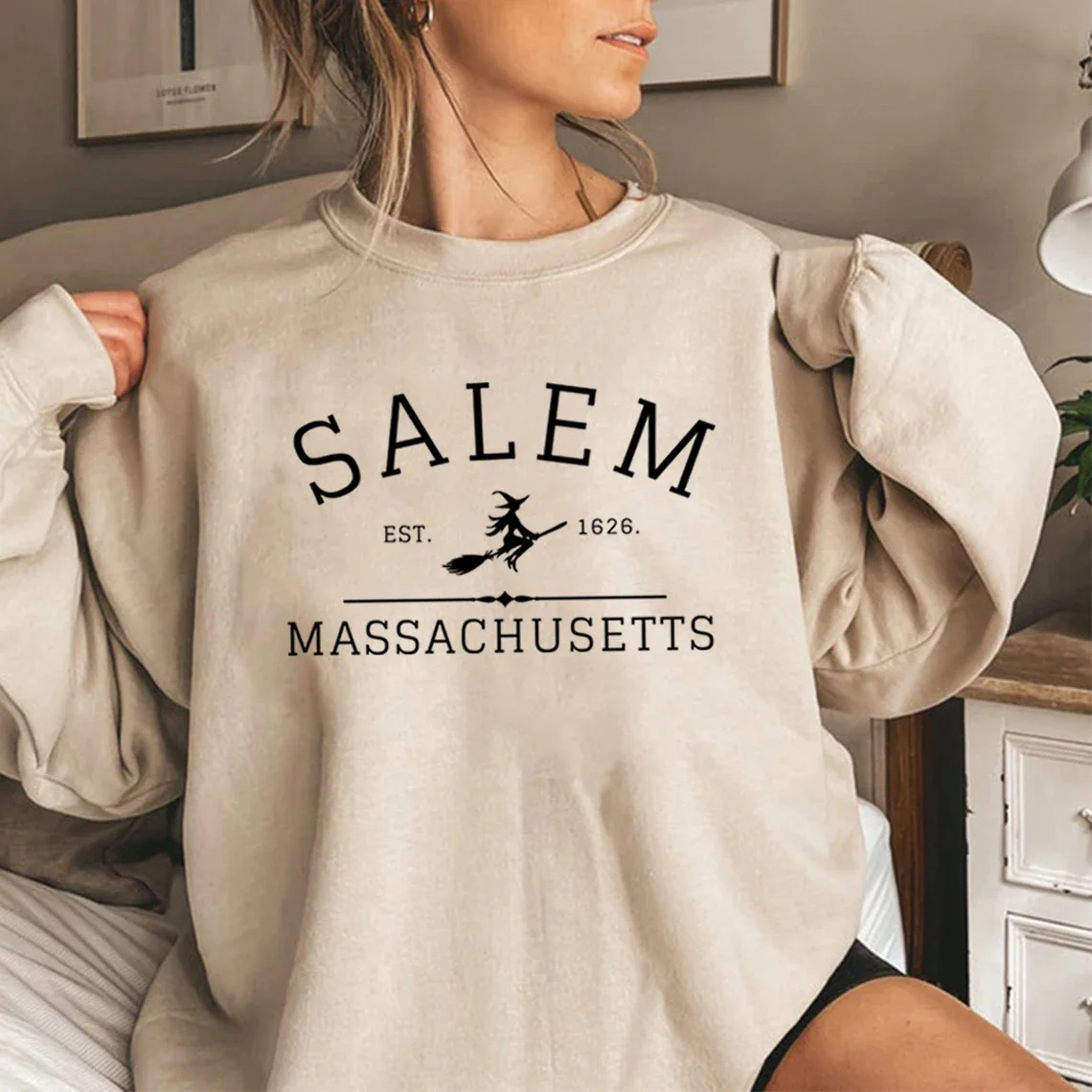 Salem Massachusetts Felpa girocollo Halloween Maglione strega Salem Felpe strega Halloween Felpe con cappuccio grafiche da donna Top