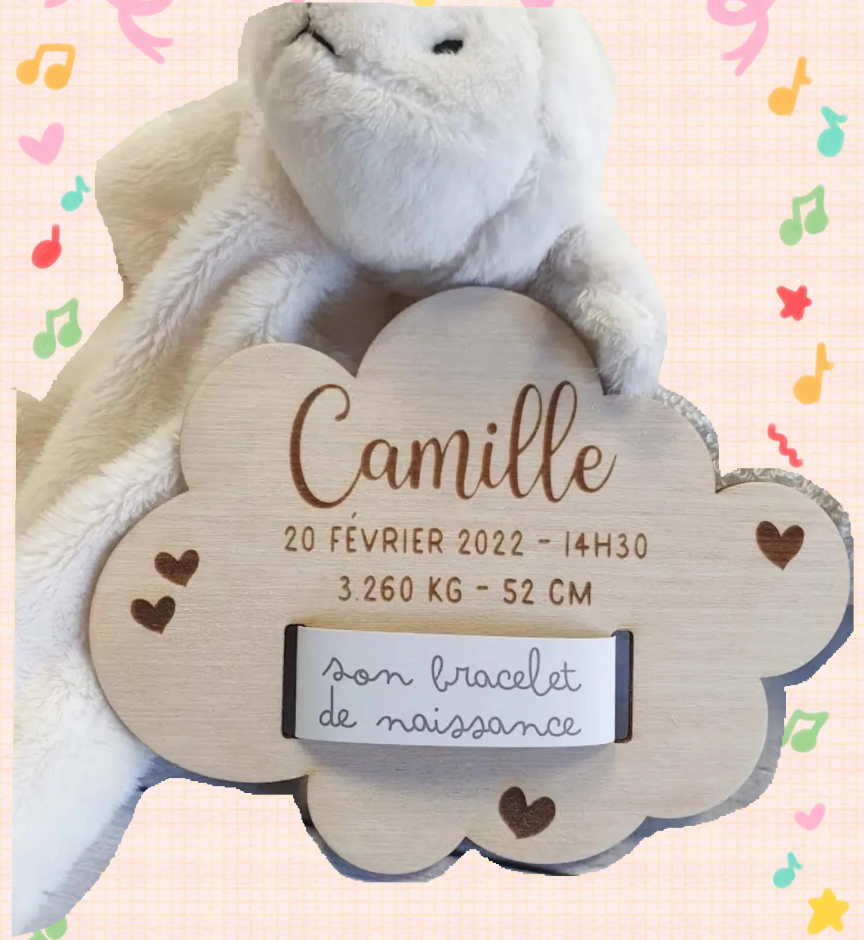 

Personalized Wooden Birth Bracelet Holder,Wooden cloud plaque Maternity Bracelet Souvenir Card ,Baby Birth Souvenir Gift