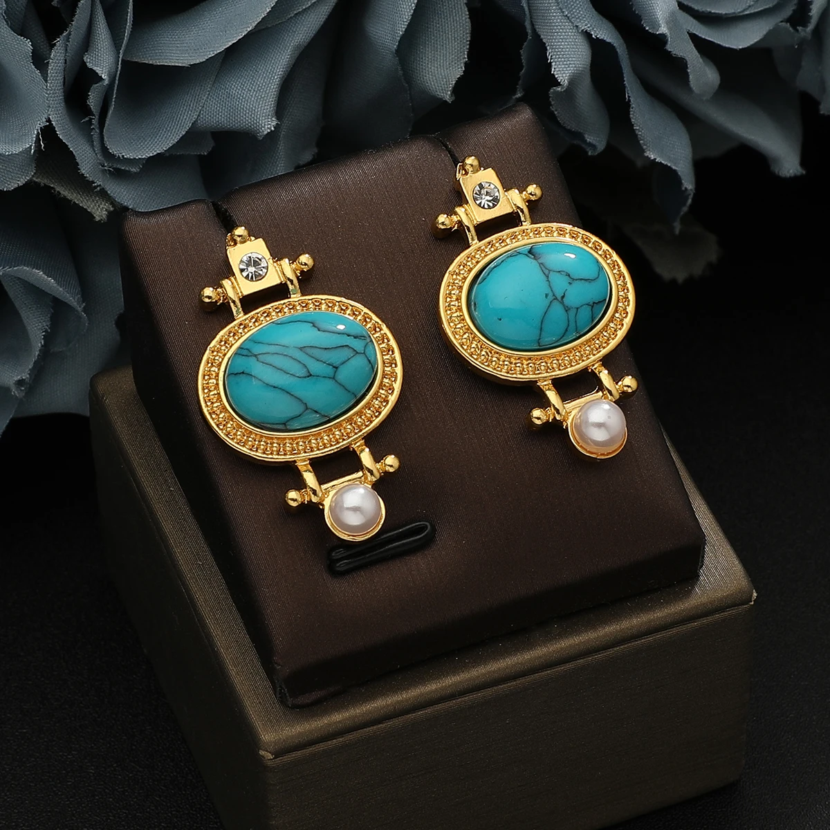 Ethnic Boho Fashion - Anting-anting gantung mutiara turquoise vintage baru