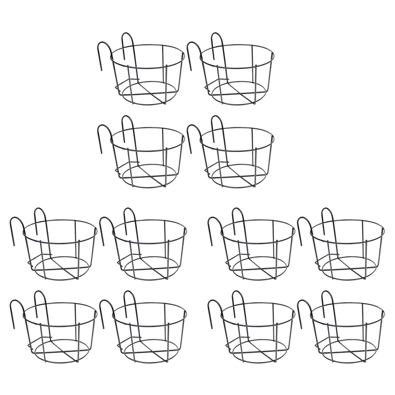 

AB66-12Pcs Hanging Railing Planters Pot Holders Plant Iron Racks Fence Metal Potted Stand Mounted Balcony Baskets Small