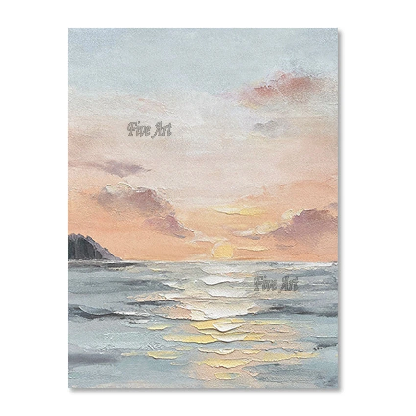 Beautiful Sea Sunrise Abstract Landscape Oil Painting Wall Art Decoration Canvas Home Decor Items Wholesale Price No Frame