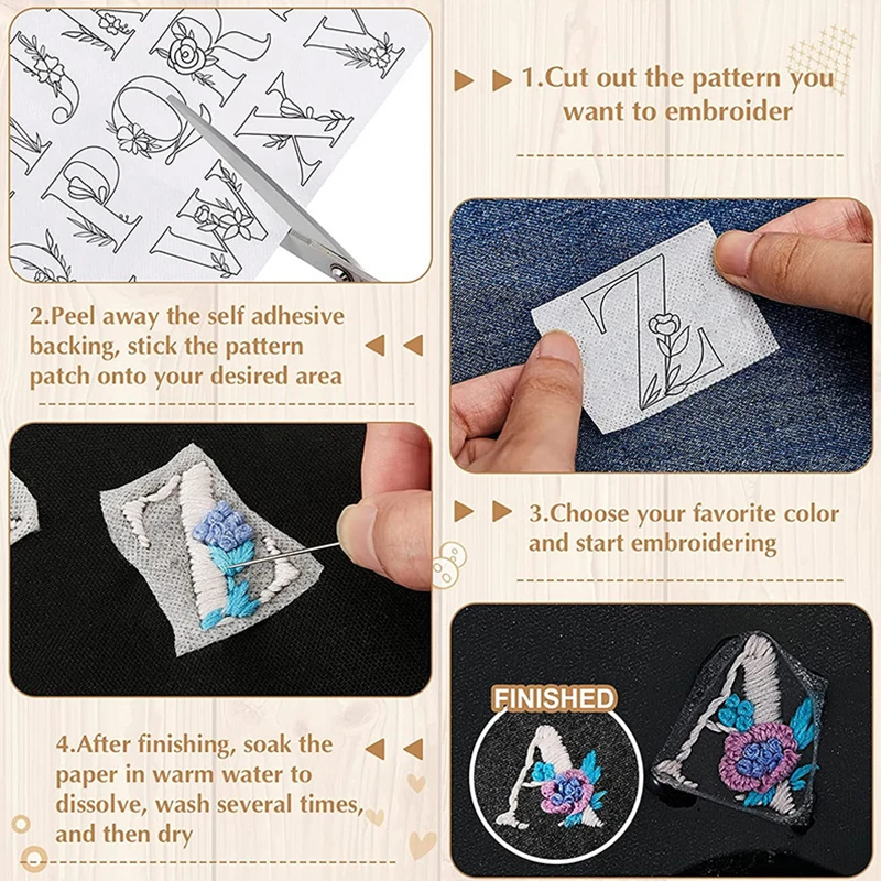 1Pcs Water Soluble Embroidery Stabilizer Flowers Letter Pattern Stitching Embroidery Paper DIY Bags Handmade Embroidery Supplies