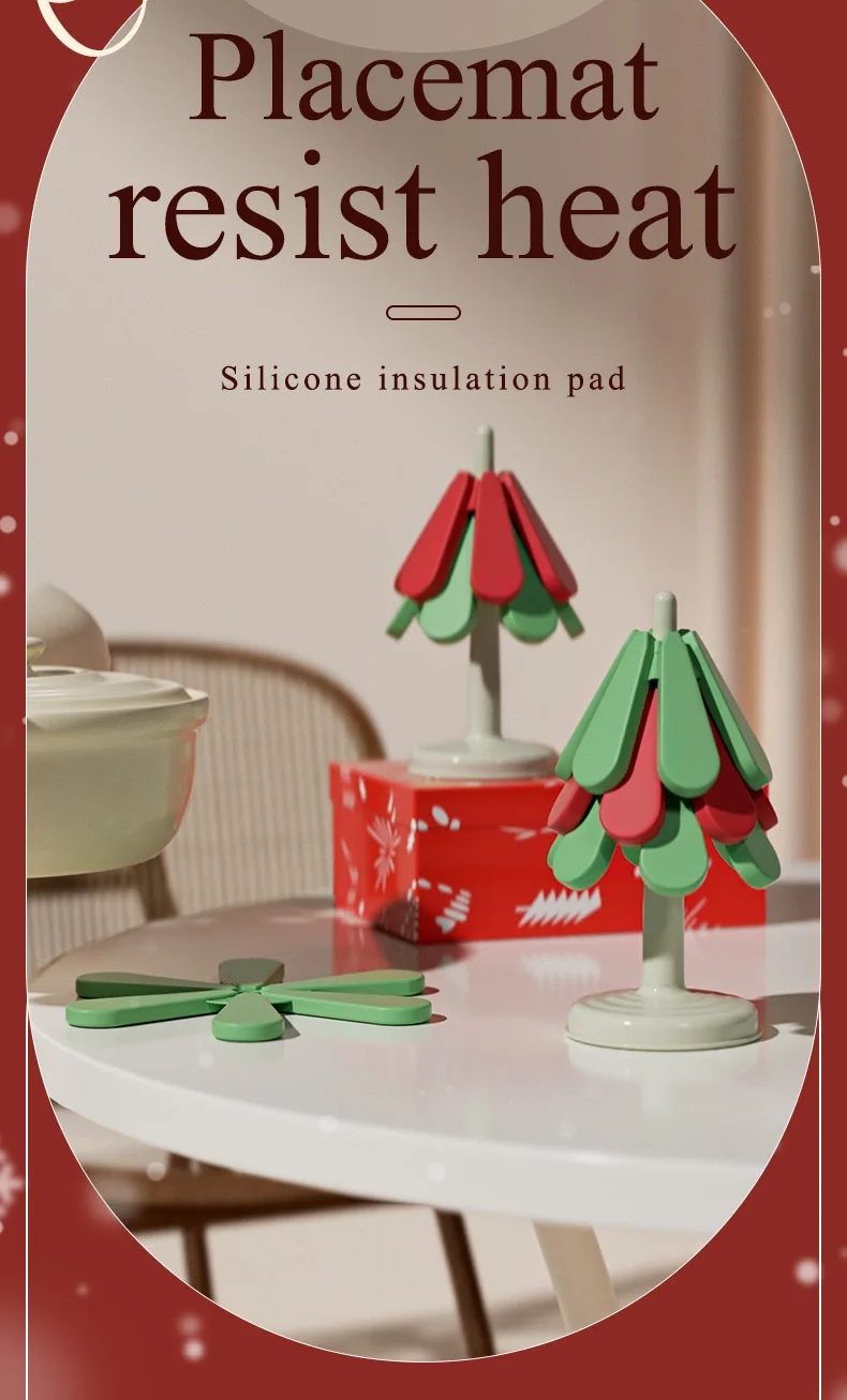 3pcs Tree Design Stand Wooden Trivets Decorative Anti Scald Heat Resistant Table Mat Coaster Wood Placemats Pot for Christmas