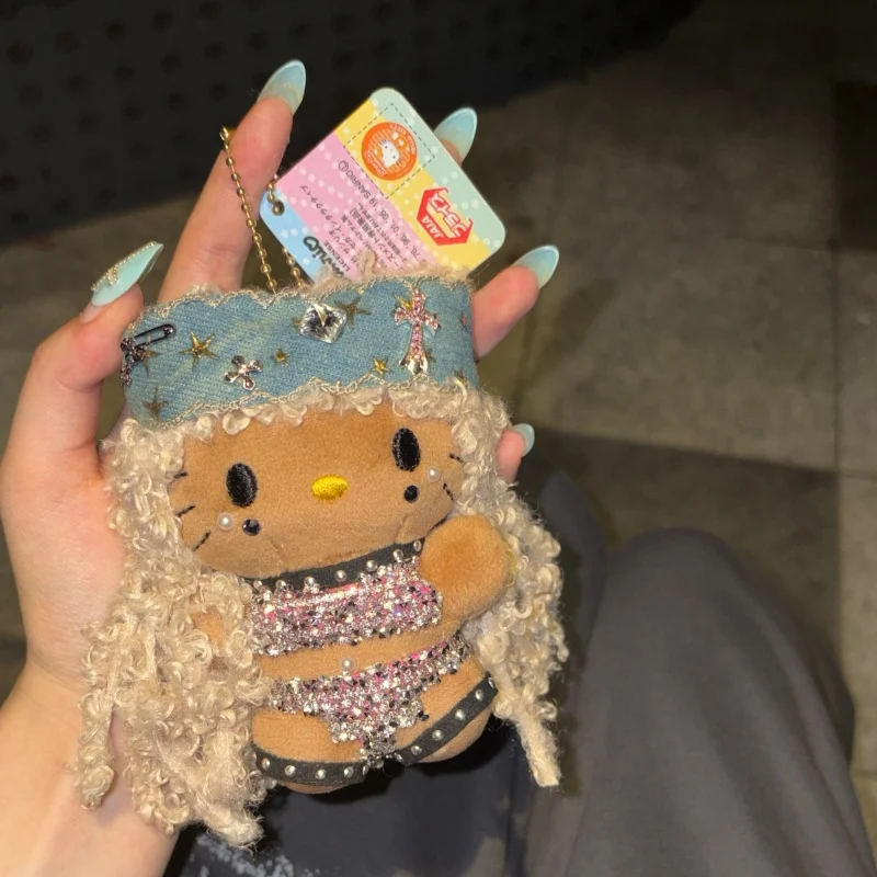 Authentic Product with Tag Hello Kitty Wear Headscarf Spice Girls Style Plush Doll Jeans Belt Clip Hang Ornaments Festival Gifts