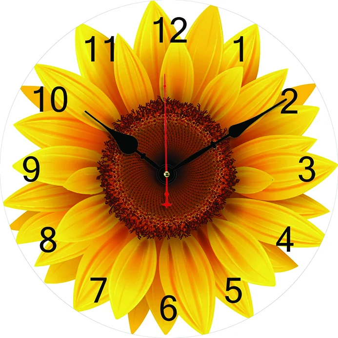 Sunflower Yellow Flowers Wall Clock Kitchen Decor Wall Art Silent Large Round Wall Clocks For Living Room Bedroom Office