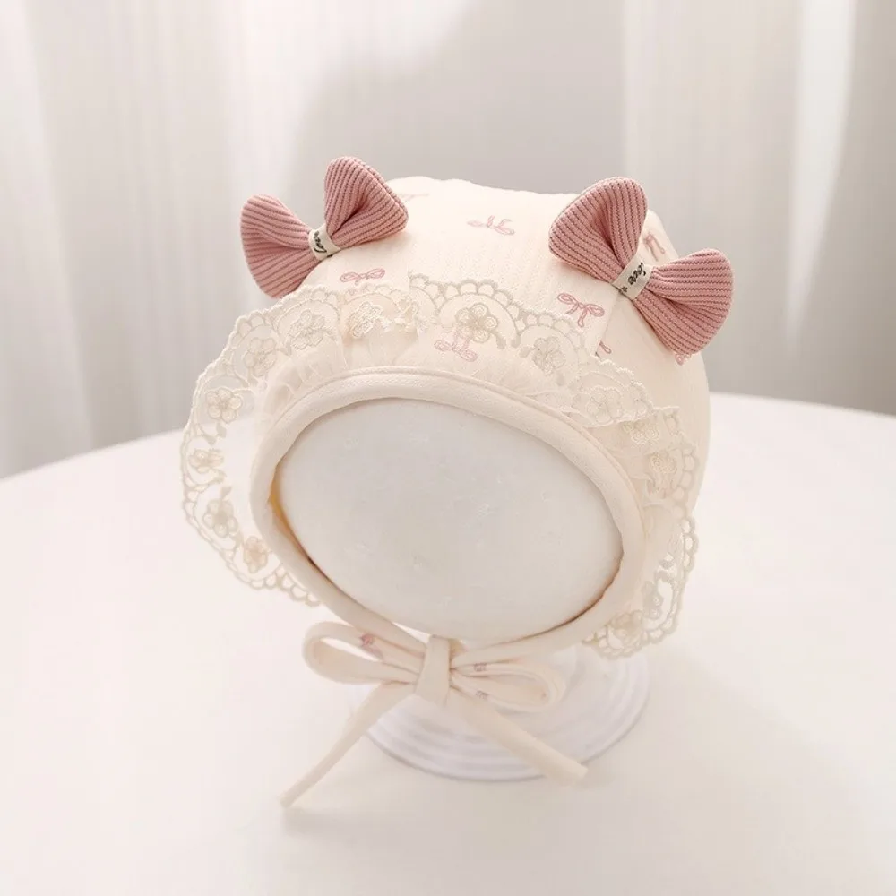 

Fashion Cute Lace Bow Newborn Ear Protection Cap Flower Print Soft Princess Hat Sweet Cotton Infant Earflap Beanie Infant