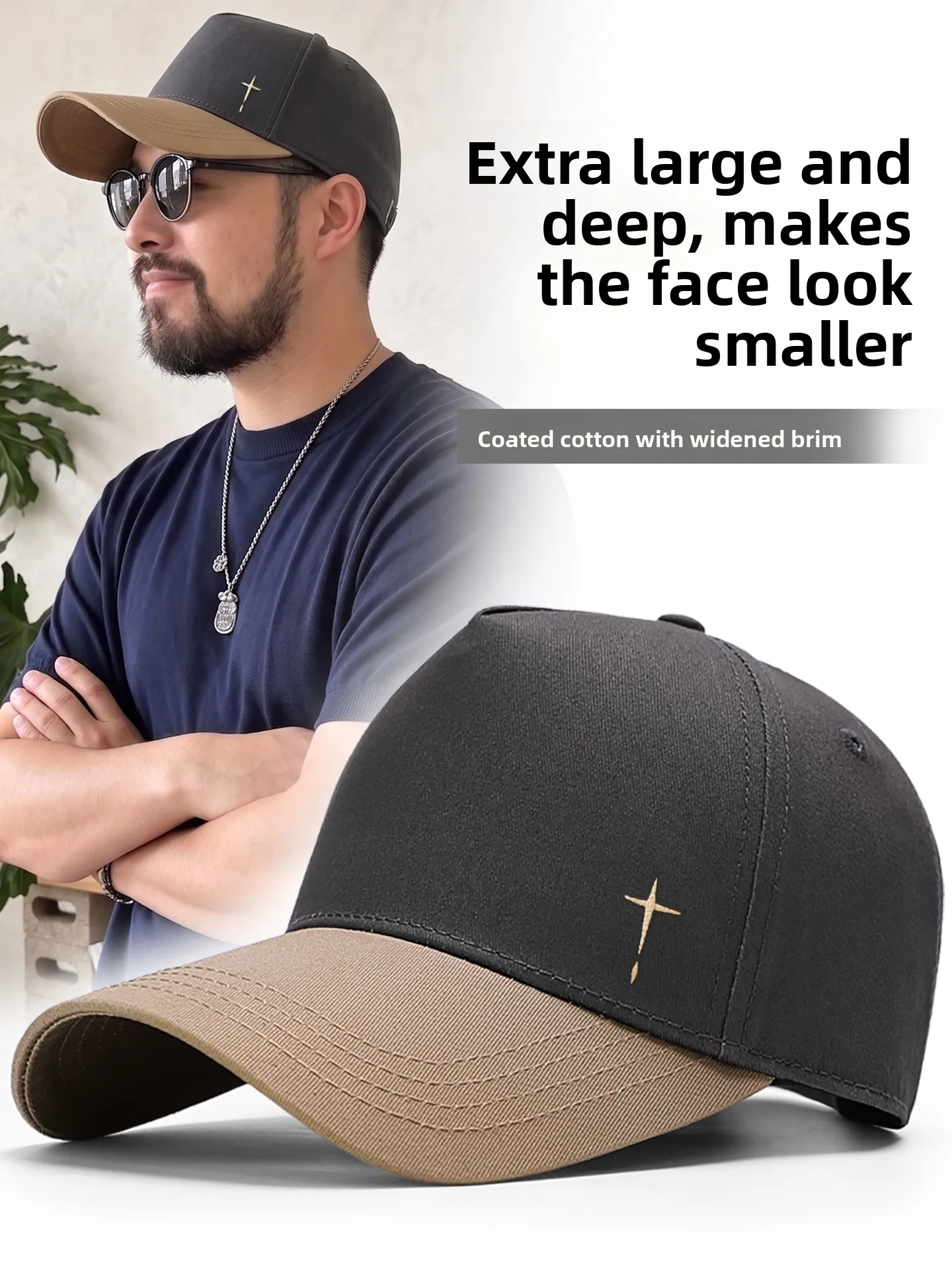 men's-large-face-large-head-baseball-cap-deepened-hat-wider-brim-adjustable-size-comfortable-cotton-sunshade-breathable-hat