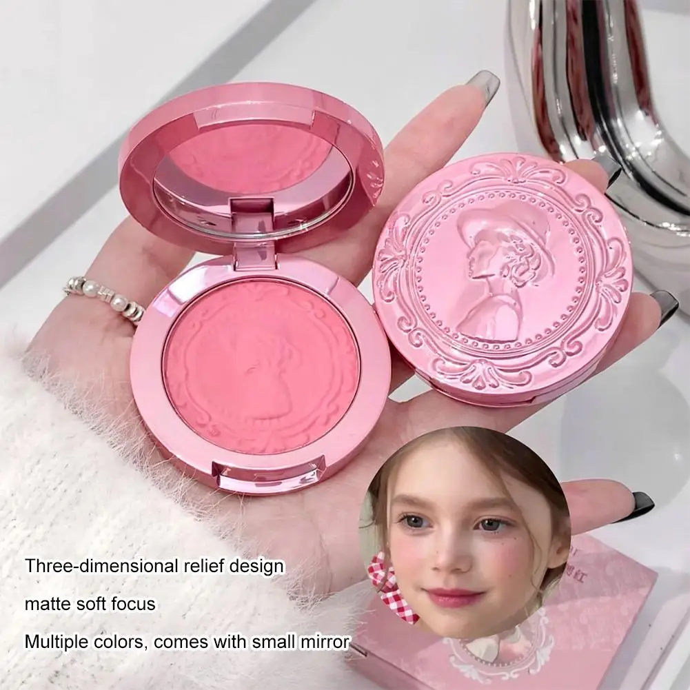 3D Embossed Girl's Blush Press Powder Nude Natural Matte Orange Brown Face Check Contouring Blusher Rouge Makeup Blush Palette