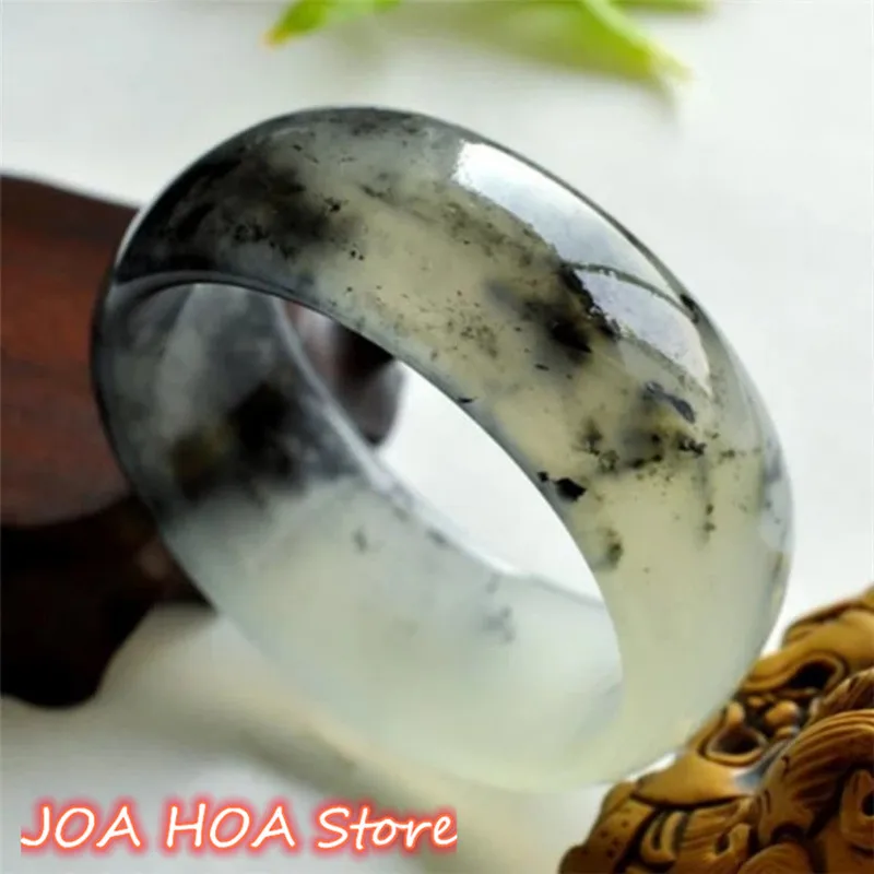 

Natural Hand-carved Ink Floating Flower Widened Jade Ice Enamel Bracelet