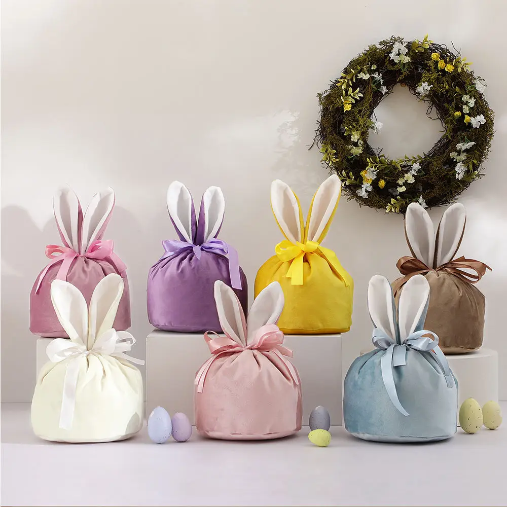 Velvet Easter Bags Cute Bunny Gift Packing Bags Dropshipping Rabbit Chocolate Candy Bags Wedding Birthday Party Decoration 2024