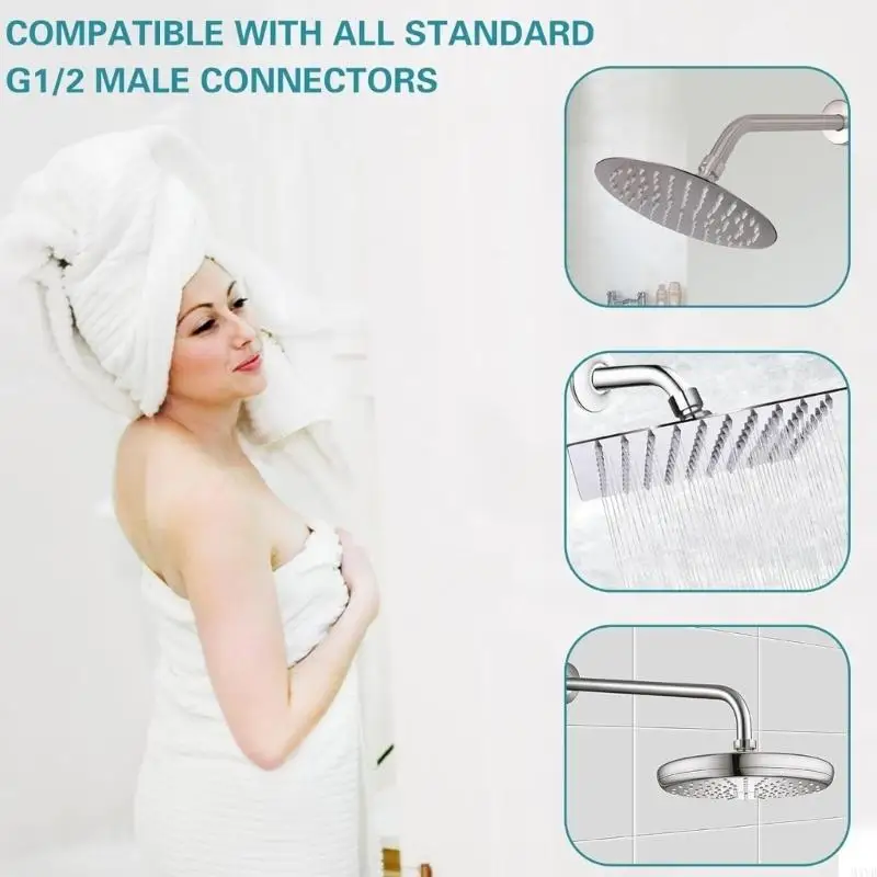 

90-Degree Rotate Shower Arm Rain Shower Head Extension Arm with Flanges Adjustable Extension for Bathroom Standard M4YD