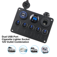 Marine LED Rocker Dual USB Port Waterproof Digital Voltmeter 12V Outlet Combination Car Switch Panel Boat Switch Panel 5 Gang