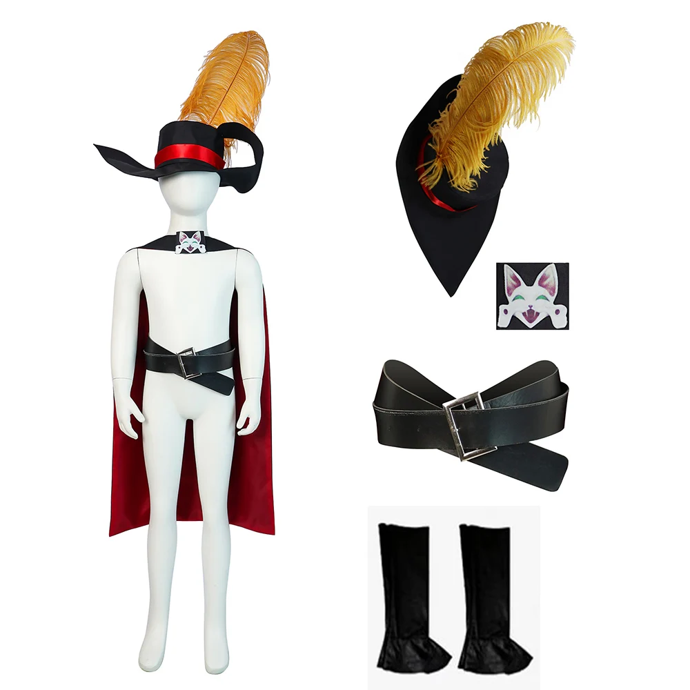 Gato Cosplay Outfits para Crianças, Chapéu de Manto Infantil, Cinto, Sapatos, Capa, Halloween Carnival Party Suit, Botas