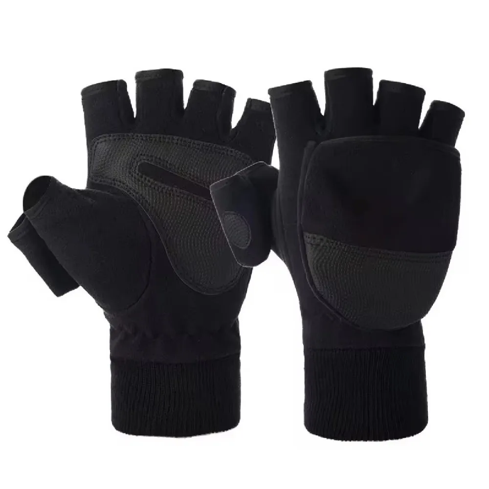 High Quality Black Winter Gloves Half Finger Anti-Slip Riding Gloves Flip Cover Warm Photography Gloves Unisex