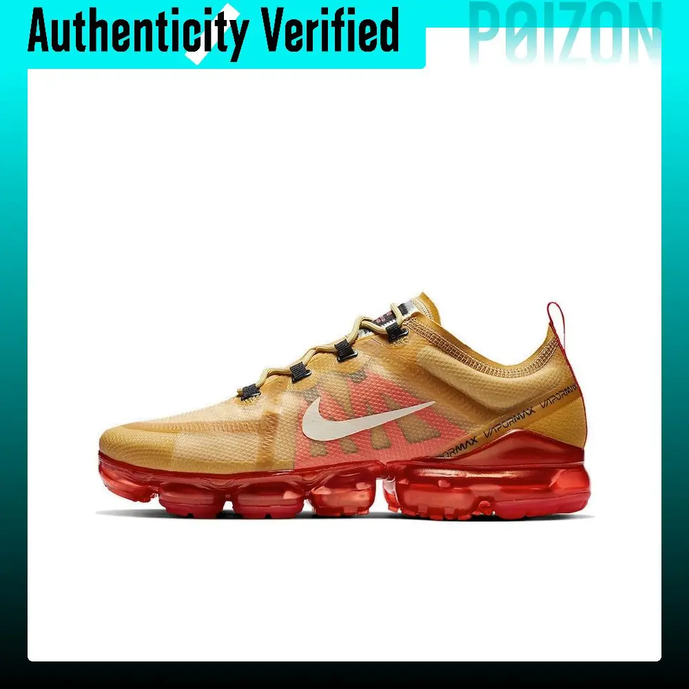 Zapatillas de running Nike VaporMax 2019, modelo unisex, de caña baja, color dorado y rojo, AR6631-701.