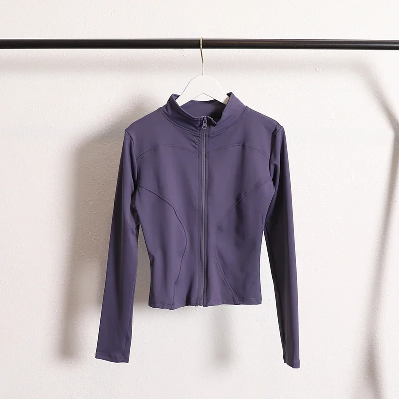 מעיל יוגה מעיל אלגנטי גמיש ללבוש נשים zip עד כושר ספורט כושר ז 'קטים מזדמנים עם חורי אגודל