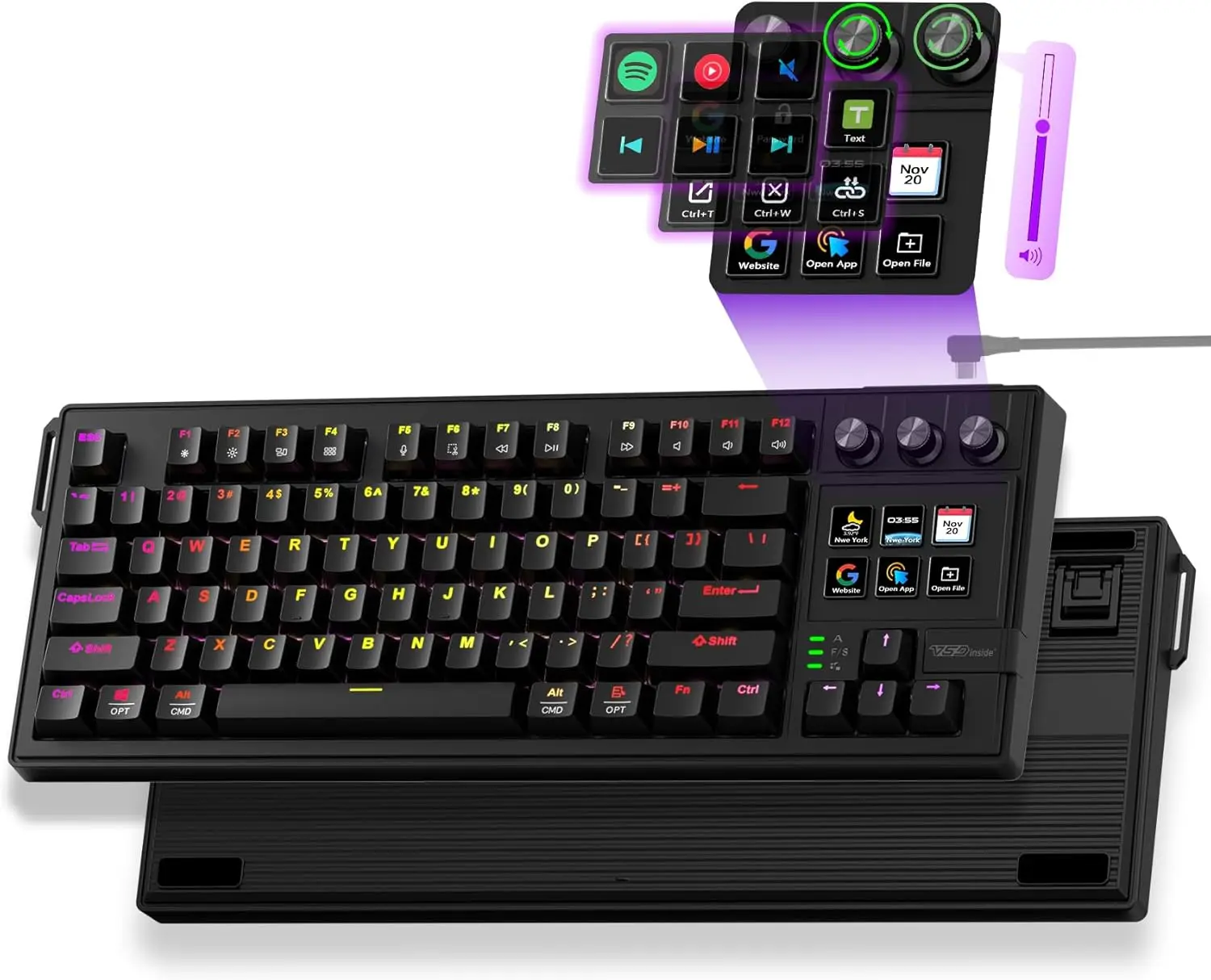 

Wired Programmable Gaming Keyboard with Screen, Knob, RGB Backlit, Hot Swappable Keys for Custom Shortcuts