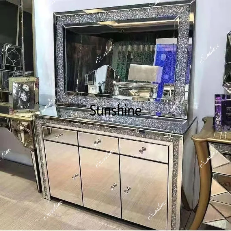 silver mirror glass furniture simple modern restaurant entrance side cabinet
