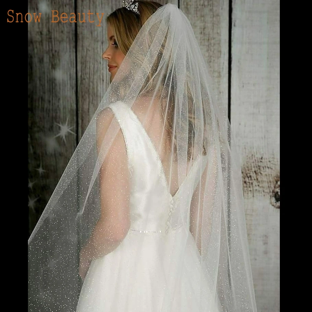 B58-D Sparkle Wedding Veil Champagne Colored Wedding Veils Bling Bridal Veils Long 3M/5M Bride Veil Luxury Cathedral Veil