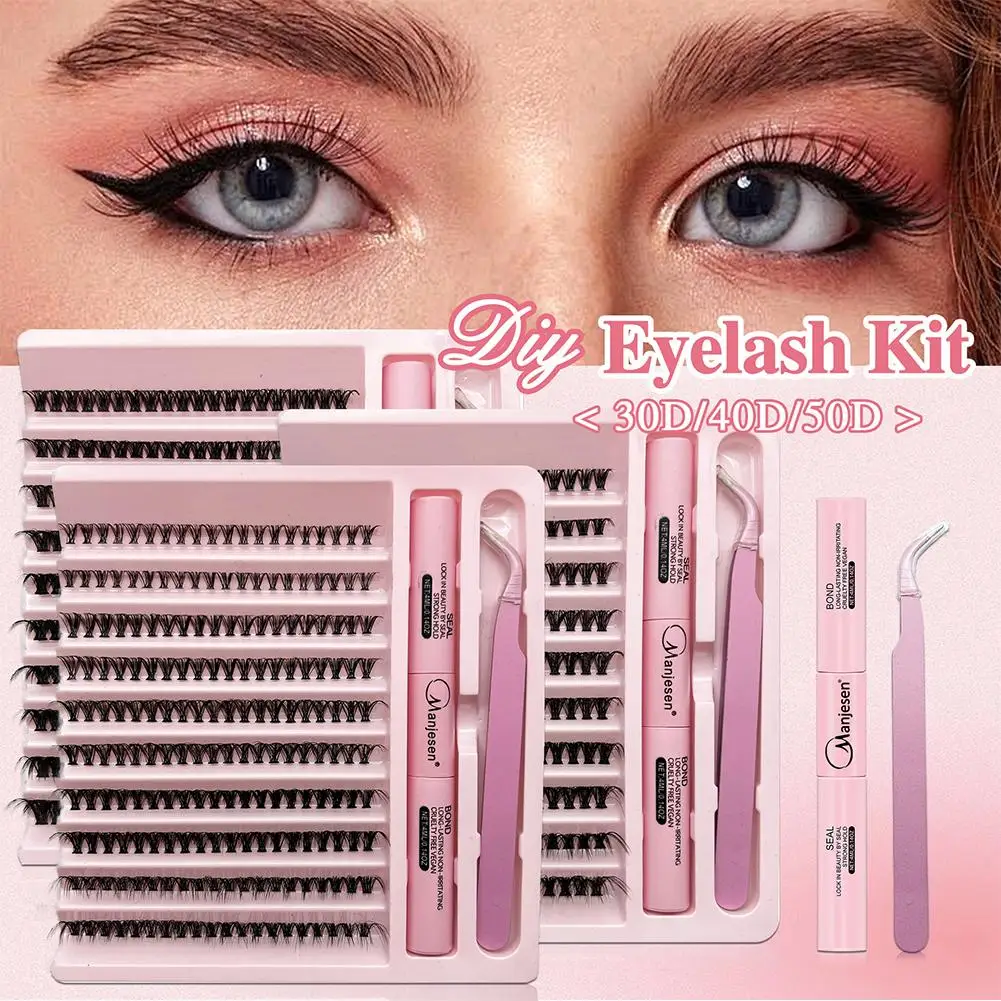 Kit de clusters de cílios com fixação forte à prova d'água, kit de extensão de cílios diy, ligação e vedação e pinça de cílios, maquiagem