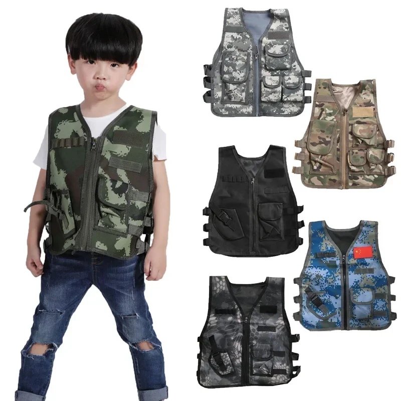 Military Kids Camouflage Hunting Clothes Boy Combat Equipment Chirdren Tactical Army Vest Cosplay Costume Airsoft Sniper Uniform