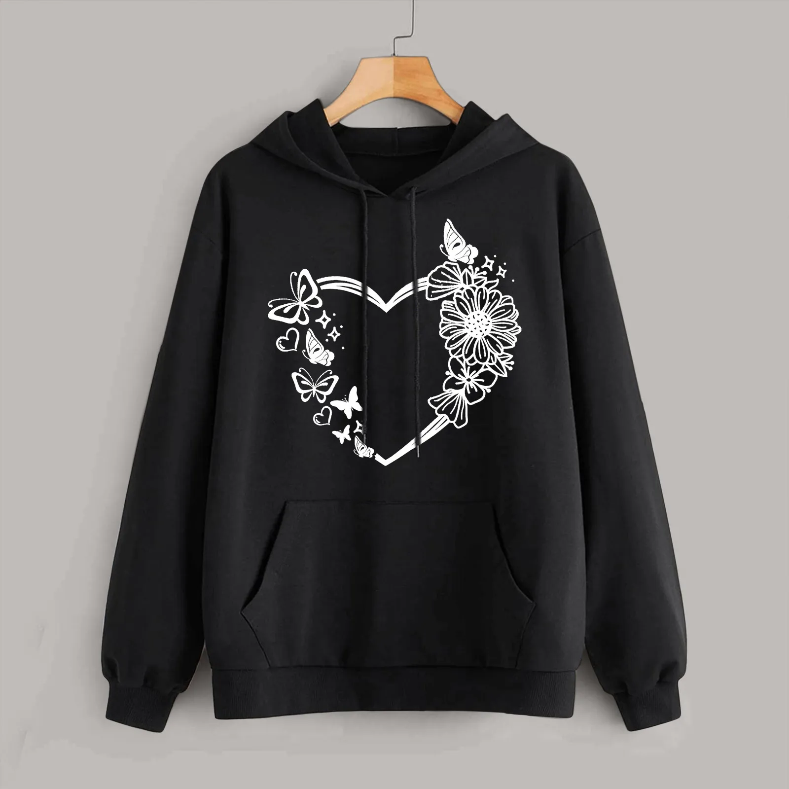 Women's Trendy Printed Sweatshirt Hoodie Pullover Drawstring Casual Blouse Loose Sweatshirt Bluza Damska Hooded